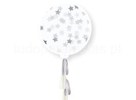 balao latex grande confettis estrelas prateadas + tassel