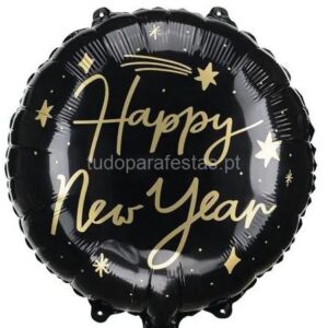 Balão Happy New Year Preto Redondo 45cm