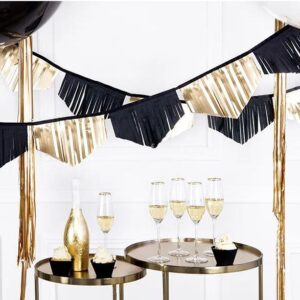 Decoração Franjas douradas e preto 3m