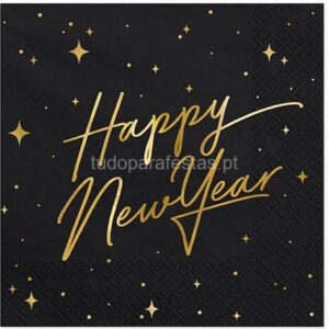 Guardanapos Happy New Year preto 20unid
