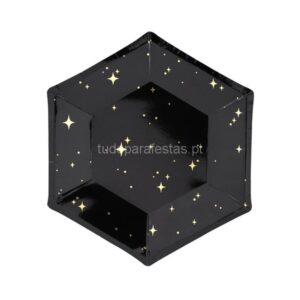 Pratos Preto Estrelado 20cm 6unid