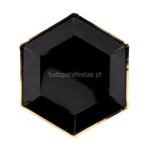 Pratos Preto foil ouro 23cm 6unid