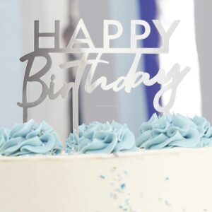 Topper Happy Birthday Acrílico Prateado