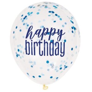 Balão Látex Confettis Happy Birthday Azul 6unid