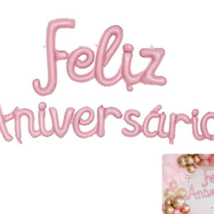 Balão Feliz Aniversário Rosa