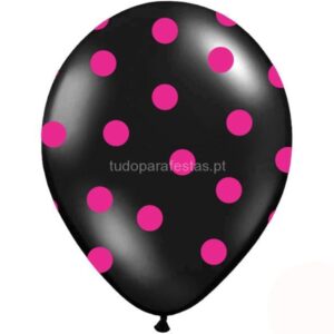 Balão Látex Bolinhas Preto Rosa