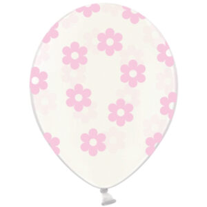 Balão Látex Transparente Flores Rosa Claro
