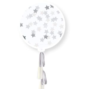 Balão Látex 91cm Estrelas Prateadas + Tassel