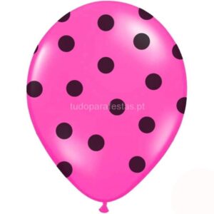 Balão Látex Bolinhas Rosa Preto
