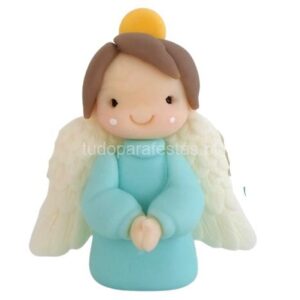 Topo Bolo Batizado Anjo Menina Azul 7,5cm