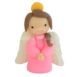 Topo Bolo Batizado Anjo Menina Rosa 7,5cm