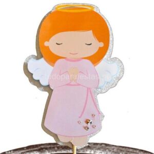 Topo Bolo Anjo Rosa com Asas 3D