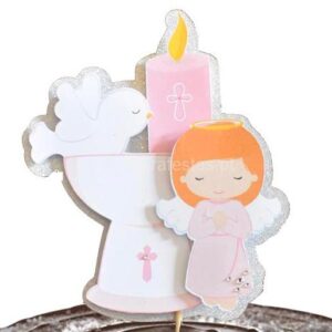 Topo bolo Anjo Rosa com Vela 2D