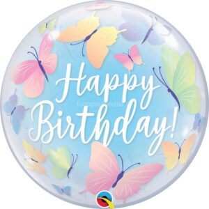 Balão Transparente Borboletas Happy Birthday 56cm
