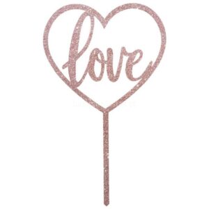 Topo Bolo Love Coração Rose Gold