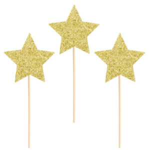 Palitos Estrelas Glitter Dourado 6unid