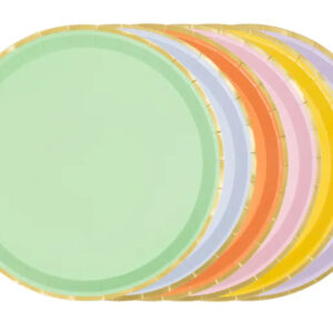 Pratos Coloridos Rebordo Ouro 21cm 6unid
