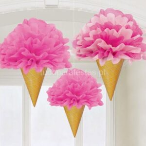 Decoração Pompom Gelados Rosa 3unid