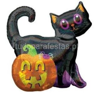 Balão Halloween Gato Preto e Abóbora 68x71cm