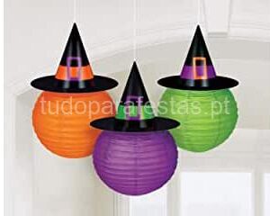 Decoração Lanterna Papel Chapéu Bruxa 3unid