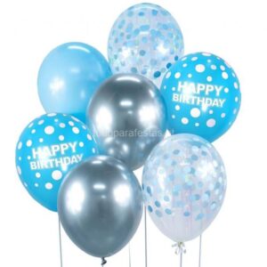 Balão Látex Kit Azul Happy Birthday 7unid
