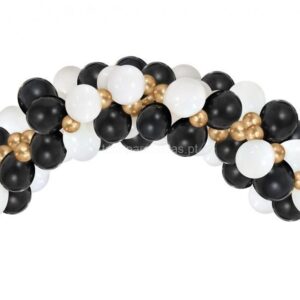 Balão Látex Kit Arco Branco/Preto Ouro 70unid