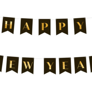 Faixa Happy New Year Preto e Ouro 220cm