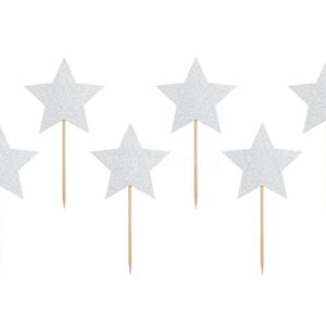 Palitos Estrelas Glitter Prateado 6unid