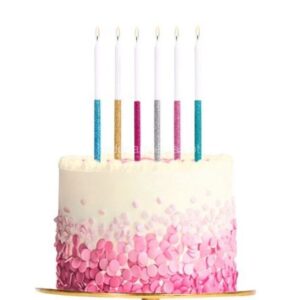 Velas Compridas Brancas Glitter Colorido 12unid